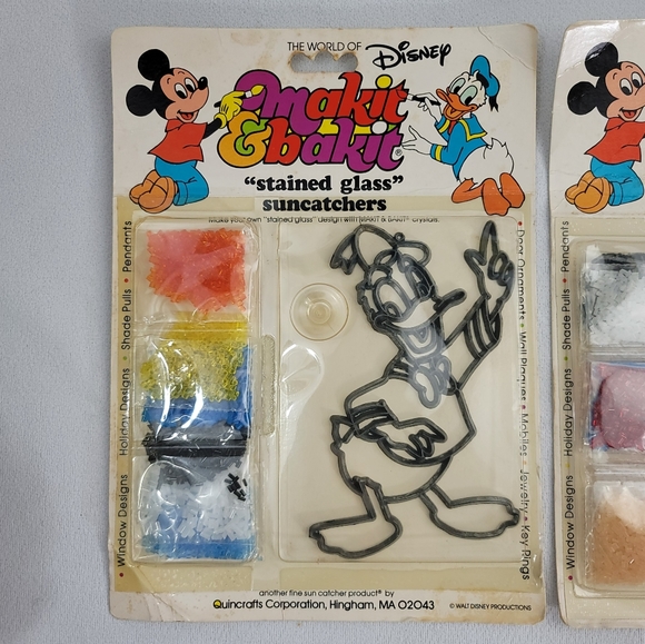 Vtg Makit & Bakit Mickey Mouse Donald Duck Suncatcher Kit - Picture 2 of 13